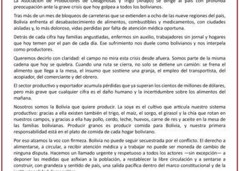 Anapo – Pronunciamiento Público: Bolivia necesita paz para producir y vivir