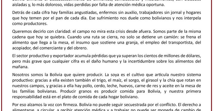 Anapo – Pronunciamiento Público: Bolivia necesita paz para producir y vivir
