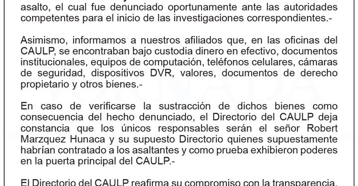 Denuncia Pública – Colegio de Auditores y Contadores Públicos Autorizados del Departamento de La Paz