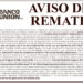 Aviso de Remate contra Eusebio Apaza Silvestre y María Rosa Torrez Amaro