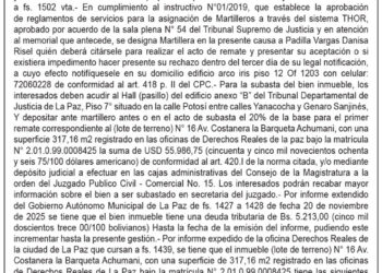 Aviso de Remate contra Miriam Rosario Oliver Céspedes