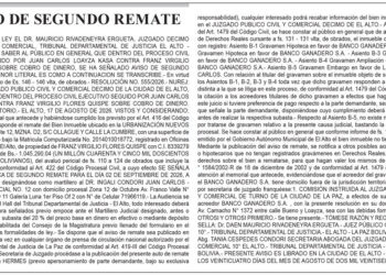 Aviso de Segundo Remate contra Franz Virgilio Flores Quispe