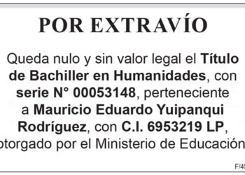 Extravío – Título de Bachiller en Humanidades