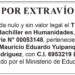 Extravío – Título de Bachiller en Humanidades