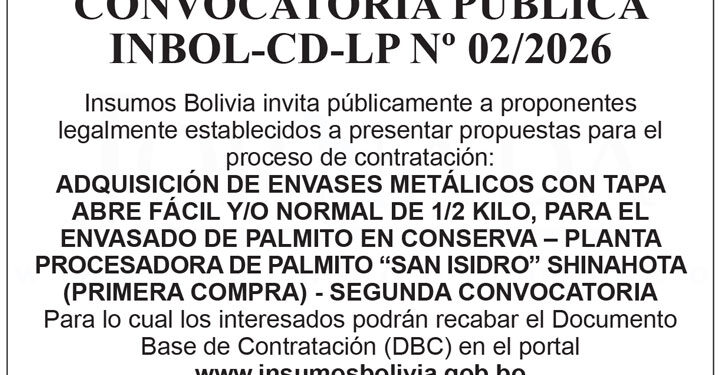 Insumos Bolivia – Convocatoria Pública Nº 02/2026