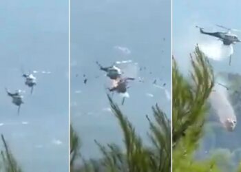 El impactante momento en que dos helicópteros chocaron mientras combatían un incendio forestal en Grecia