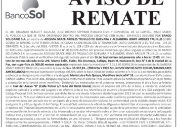 Aviso de Remate contra Adelma Grace Ardiles Trujillo de Guevara y Alejandra Jenny Ardiles Trujillo