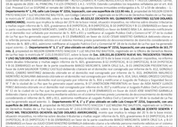 Aviso de Remate contra Empresa de Ingeniería y Telecomunicaciones EMINTEL S.R.L.