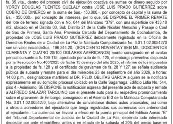 Aviso de Remate contra José Luis Prado Gutiérrez