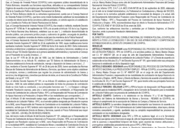 Consejo Nacional de Vivienda Policial – COVIPOL – Resolución Administrativa Nº 016/2026