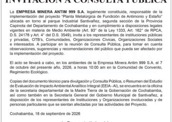 Invitación a Consulta Pública – Empresa Minera Antim 999 S.A.