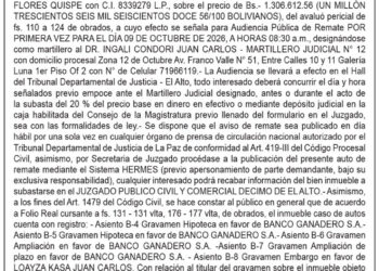 Aviso de Remate contra Franz Virgilio Flores Quispe