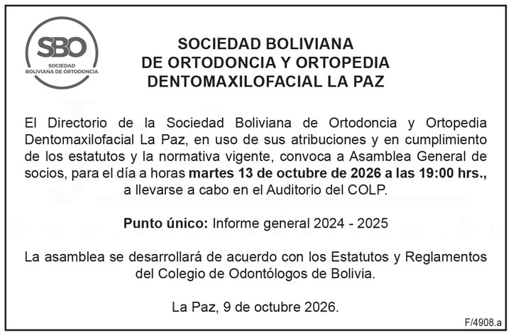 Sociedad Boliviana de Ortodoncia y Ortopedia Dentomaxilofacial La Paz – Asamblea General de Socios